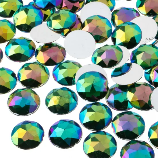 John Bead 16mm Round Acrylic Flat Back Rhinestones, 200pcs Green AB {1}