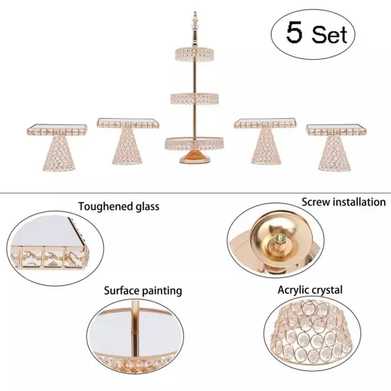 Crystal Gold Tower Plate Cupcake Stand 3-Tier Wedding Cake Dessert Display Plate {2}