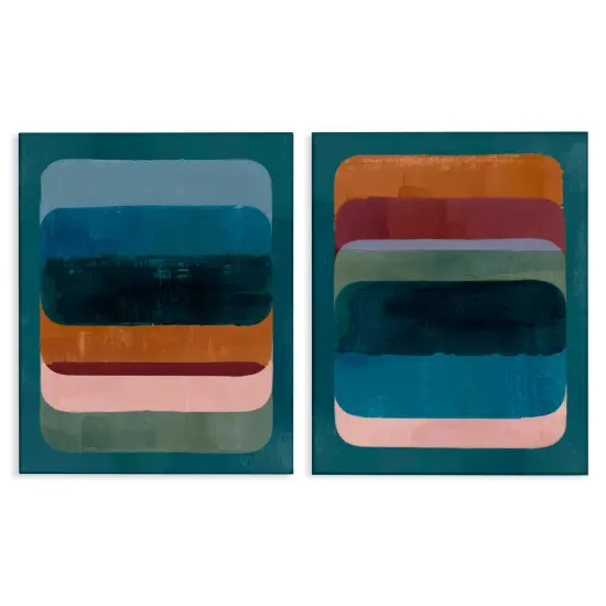 Stupell Industries Abstract Teal Stacked Colors 2 pc Canvas Wall Art Set Design by Victoria Barnes {1}