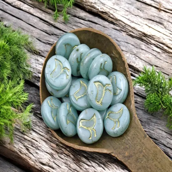 *15* 12mm Gold Washed Sky Blue Silk Bird Coin Beads {2}