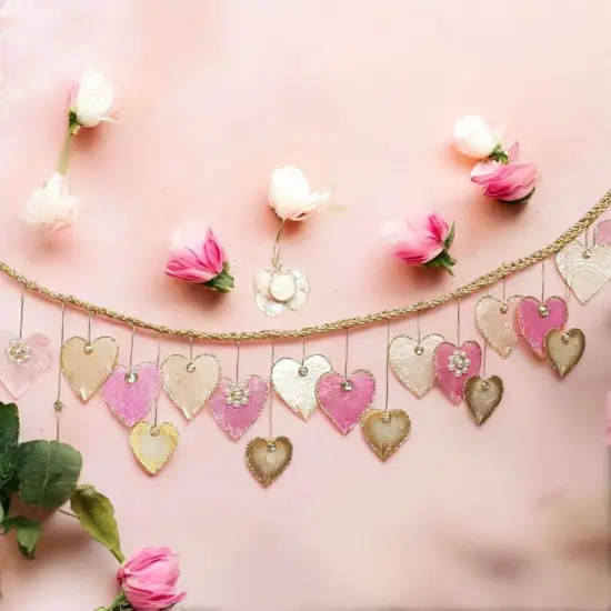 Jeweled Hearts Capiz Garland - Valentine's Day and Wedding Decor Pink {2}