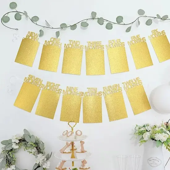 5.5 feet Gold Baby Month Milestone Paper Hanging 1st Birthday GARLAND Party {2}