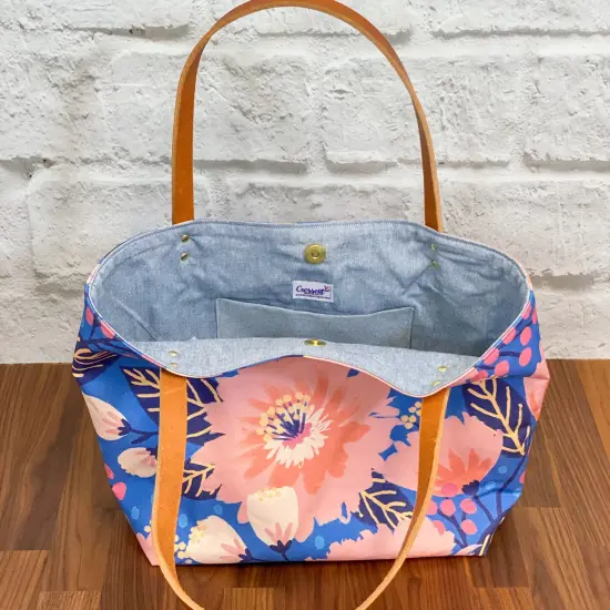 Crosscut Sewing Co.&reg; Market Tote Bag Sewing Project Kit for Beginners with Fabric, Instructions and Video Dahlia blue {5}