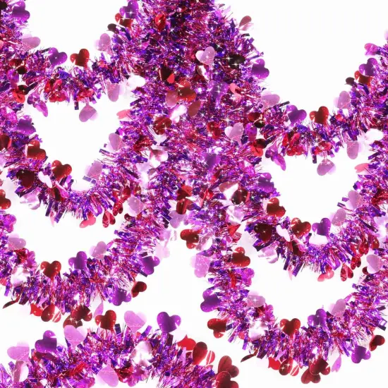 TURNMEON 33 Feet Valentines Day Decorations Heart Tinsel Garland, Red Pink Purple Metallic Garland Valentines Day Garland Decorations for Tree Home Indoor Outdoor Wedding Hanging Galentine's Day Decor {2}