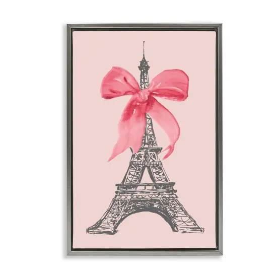 Stupell Industries Pink Bow on Eiffel Tower Framed Floater Canvas Wall Art Design by Lanie Loreth {1}