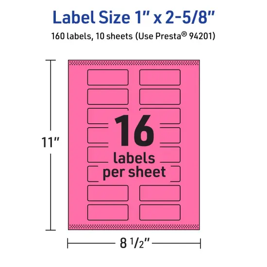 Avery Bright Pink Paper Labels, 1" x 2-5/8" Rectangle {5}