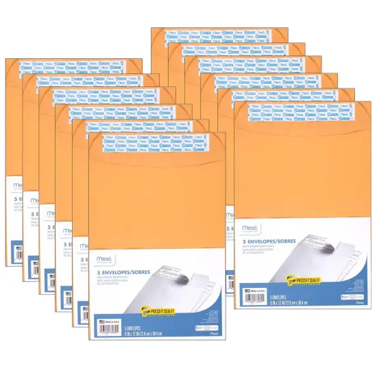 Press-It Seal-It&reg; Envelopes, 9" x 12", 5 Per Box, 12 Boxes {1}