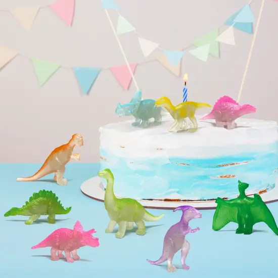 Wrapables Mini Plastic Dinosaur Figurines, Miniature Dino Figures for Cake Toppers, Birthday Party Favors, Stocking Stuffers, Easter Egg Fillers (Set of 24), Luminous {3}