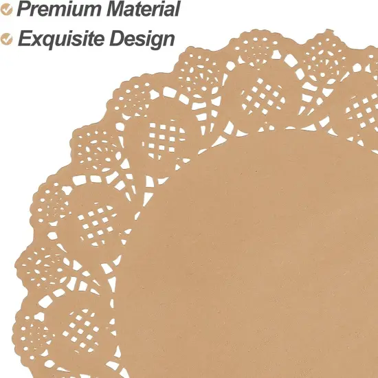 100 Pack Round Brown Kraft Paper Doilies 13.5 Inches Lace Paper Place Mats Rustic Scallop Doily Disposable Table Pads for Food Cakes Crafts Party Weddings Tableware Decor {3}