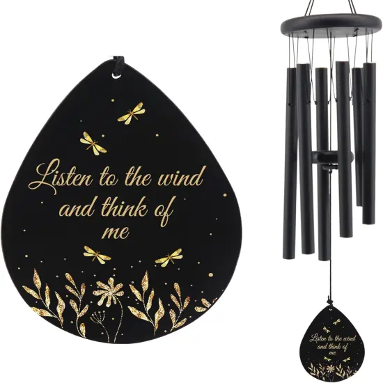 Memorial Sympathy Wind Chimes for Outside, Dragonfly Wind Chimes for Loss of Loved One Mother Father for Bereavement/Condolence/Funerary Gift Idea,32inch Wooden,Black {1}