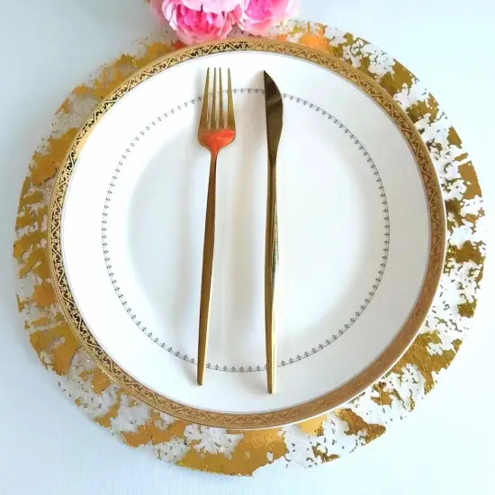 Disposable Gold Placemats Set of 50 Metallic Thin Round 13 Inch Gold Foil Mesh Pressed Fall Table Mates 50 Pack Gold Charger Plates for Wedding, Birthday Party {3}