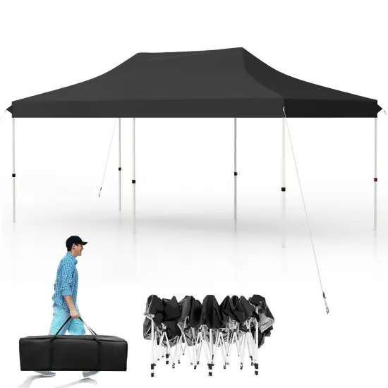 10x20 Feet Pop Up Foldable and Portable Outdoor Gazebo with Carry Bag Ideal for Party or Wedding Ceremony Black {4}