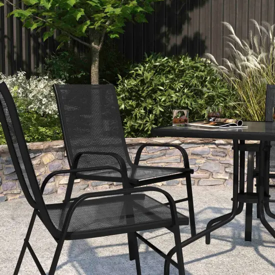 Merrick Lane Set of 4 Manado Series Metal Stacking Patio Chairs with Flex Comfort Material Black {3}