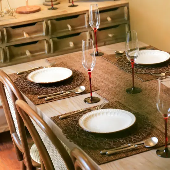 Paper Braided Round Placemats Set of 12 Natural Non-Slip Heat Resistant Table Mats for Dining Tables Woven Indoor & Outdoor Place mats(Coffee,12) {5}