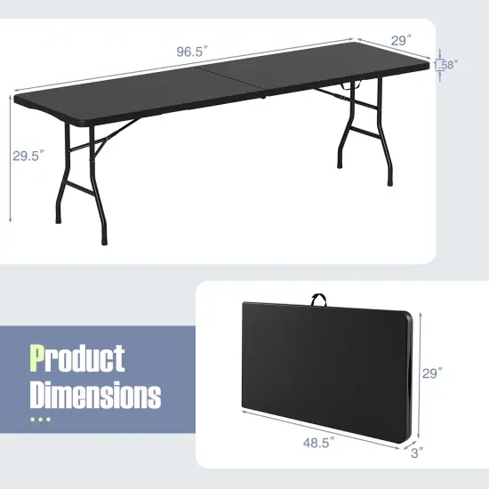 8 Feet Patio Portable Fold-in-Half Table with Robust Metal Legs and Joint Safety Lock Black {5}