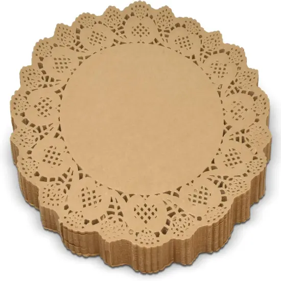 300 Pack Rustic Round Paper Place Mats 12" Disposable Light Brown Kraft Doilies Lace Scallop Doily {3}