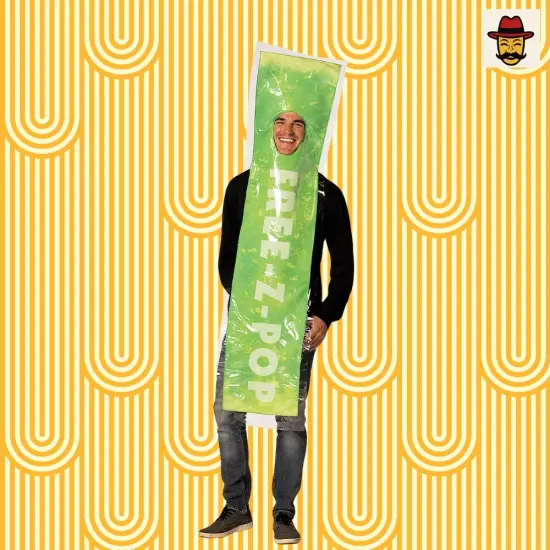 Adults Green Free-Z-Pop Ice Costume Hooded Foam Tunic Open Face Funny Halloween Party Outfit {3}