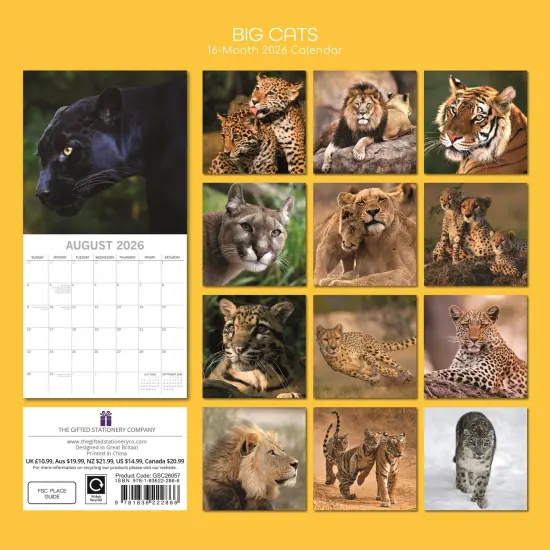 The Gifted Stationary 2026 Square Wall Calendar, Big Cats, 16-Month Animals Theme Hanging Calendar with 180 Reminder Stickers, Month Planner for Home, or Creative Spaces, 12x12 In Multicolor {4}