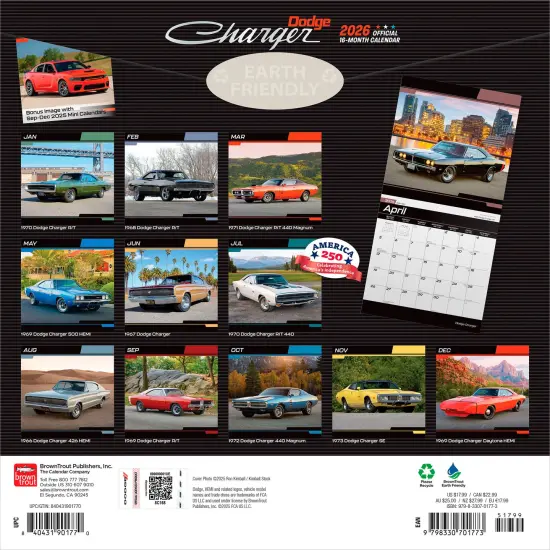 Dodge Charger OFFICIAL | 2026 12 x 24 Inch (Hanging) Monthly Square Wall Calendar | Foil Stamped Cover | Plastic-Free {2}