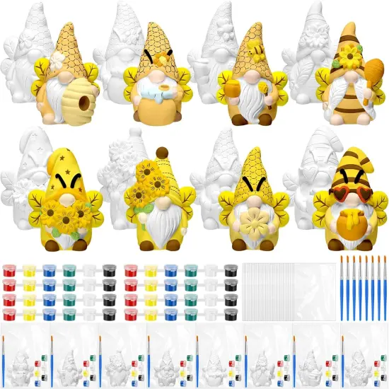 8 Pcs Bee Gnome Ceramics to Paint Ready to Paint Your Own Ceramic Gnome Statues DIY {1}