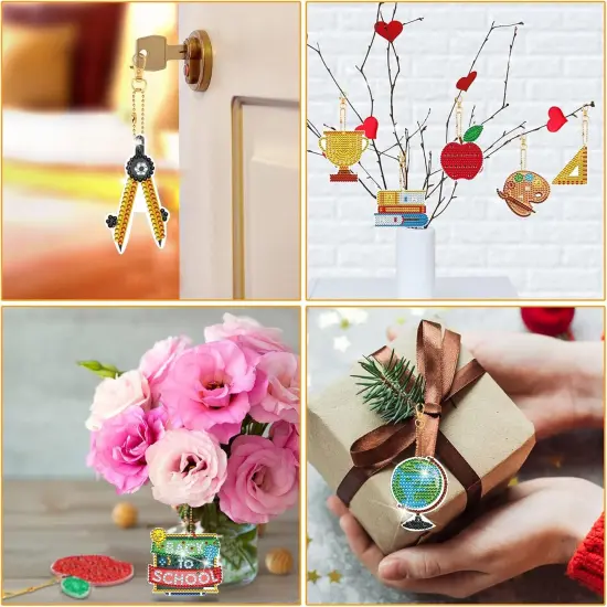 15 Pcs Back to School Diamond Painting Keychain for Adult School Season 5D {5}