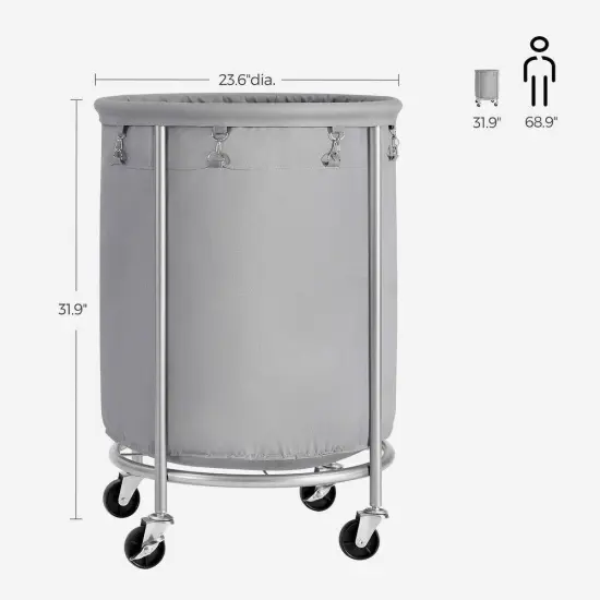 45-Gallon Laundry Hamper with Rolling Wheels and Powder-Coated Frame Included Fabric Bag Grey {2}
