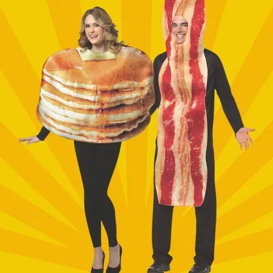 Pancake and Bacon Slice Couples Costume Set Breakfast Food Tunics Funny Halloween Party Outfit {5}