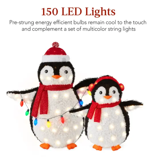 Best Choice Products 2-Piece Lighted 3ft Pop-Up Penguin Family Outdoor Christmas Decoration w/ 150 LED Lights Red {4}