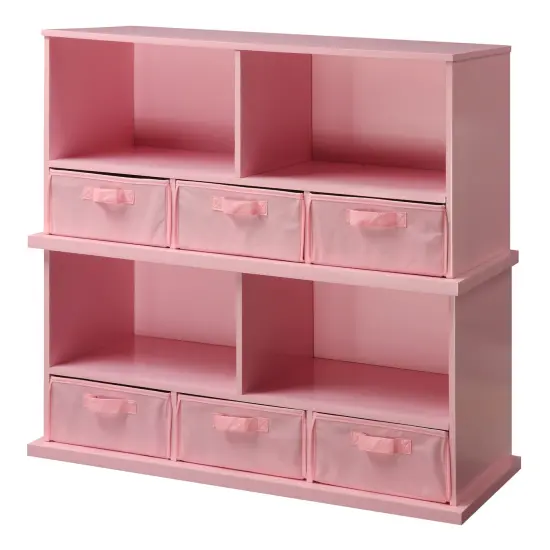Badger Basket Stackable Shelf Storage Cubby with Three Baskets Pink {6}