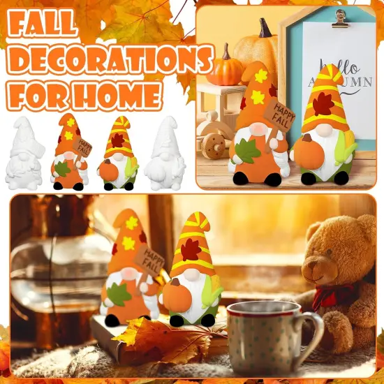 2 Pack Fall Ready to Paint Your Own Gnome Statues 4'' DIY Unpainted Ceramics Gnome Figurines Kit Blank Paintable Ceramics for Classroom Art Crafts {3}