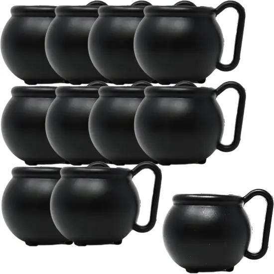 4E's Novelty Black Kettle Mugs 12 Pack, 12oz Plastic Cauldron Cups, BPA-Free Witch Party Favors, Halloween Mugs, St. Patrick&rsquo;s Day Pots of Gold, Wizard Party Supplies, Candy Holders & Decorations {6}
