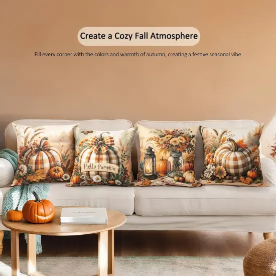 Hello Plaid Pumpkin Fall Throw Pillow Covers {5}