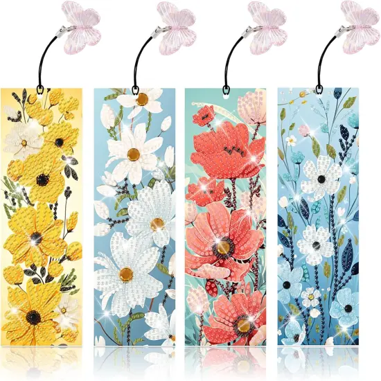 4pcs Flower Diamond Art Painting Bookmarks Kit for Adults {1}