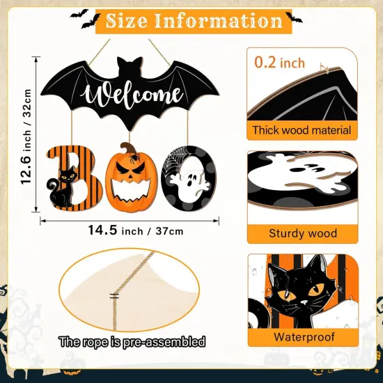 Spooky Bat Welcome Hanging Sign for Front Door {2}