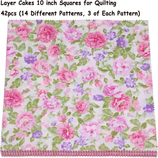 42Pcs 10" Layer Cakes, Pre-Cut 10x10 Fabric Quilt Squares Bundles {3}