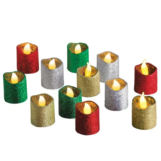 Collections Etc LED Glitter Holiday Flameless Votives - Set of 12 {2}