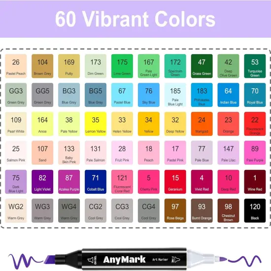 60 Colors Dual Tip Art Coloring Markers Set {4}