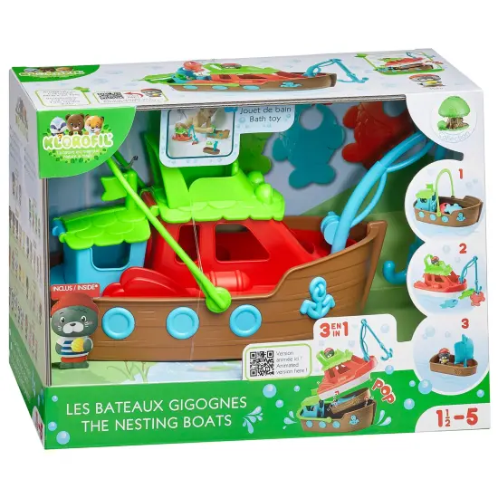 Timber Tots: The Nesting Boats - 3-In-1 Transforming Playset, Seal Animal Figurine, Play Fish, Pop-Up Feature, Stacking Water Toy, Kids-Toddlers 18Mo+ {1}