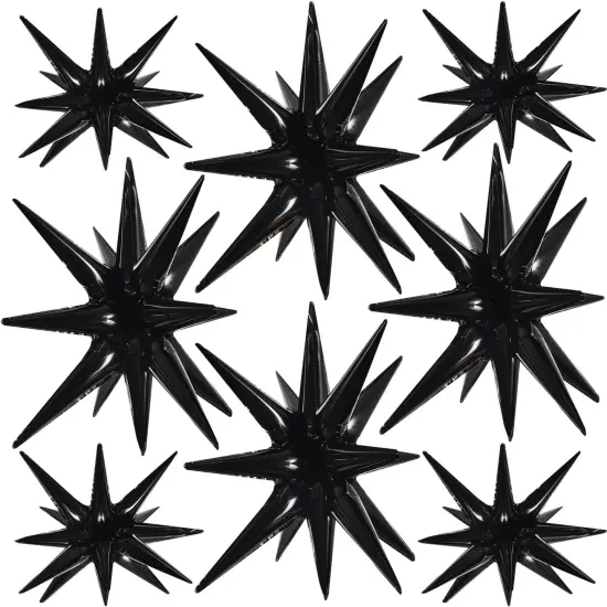 8 Pcs Black Star Foil Balloons Large Explosion Mylar Balloons(Conjoined Black) {1}