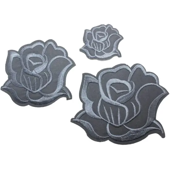 U-Sky Iron on Flower Patches, Embroidery Flower Iron-on Appliques for Clothing Backpacks Jeans Jackets (Deep Gray-3D) {1}