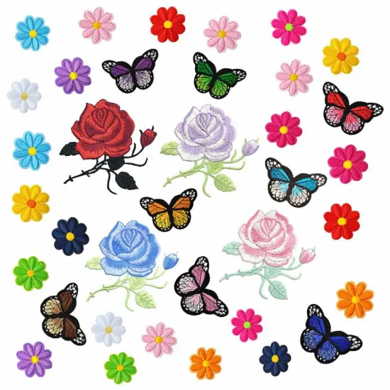 72 Pcs Embroidered Iron On Patches for Clothing, Butterfly Flower Iron On Patches Set, Bee Rose Daisy Embroidered Patches, Applique Patches for Clothes, Jackets, Jeans, Backpacks {3}