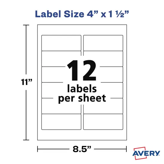 Avery Printable Blank Rectangle Labels, 1.5" x 4", Matte White, 840 Customizable Labels (5197) {5}
