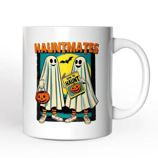 Funny Retro Ghosts Hauntmates Mug, Vintage Best Friend Halloween Gift {1}