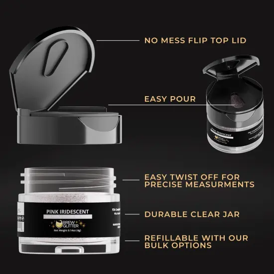 Brew Glitter - Pink Iridescent Edible Drink Glitter (4g, x1 Flip-Cap Jar) for Beer, Cocktails and Beverages {5}