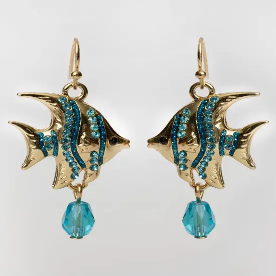 Gold and Blue Crystal Angelfish Earrings Coastal Cowgirl {1}