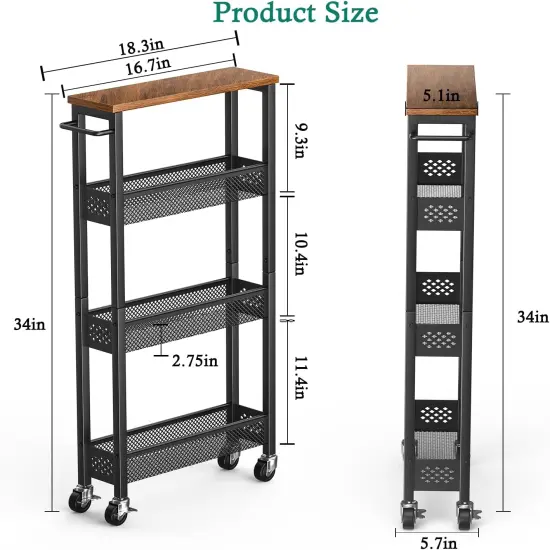 Slim Storage Cart 4 Tier Narrow Kitchen Rolling Cart on Wheels {5}