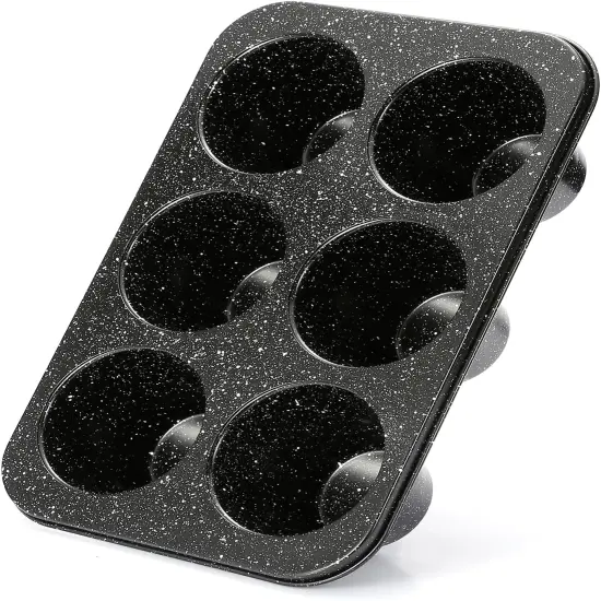 Jumbo muffin pan 6 Cup, deep muffin pan extra large cupcake tin black granite finish carbon steel baking pan 3.5dia x3 inch cup {1}