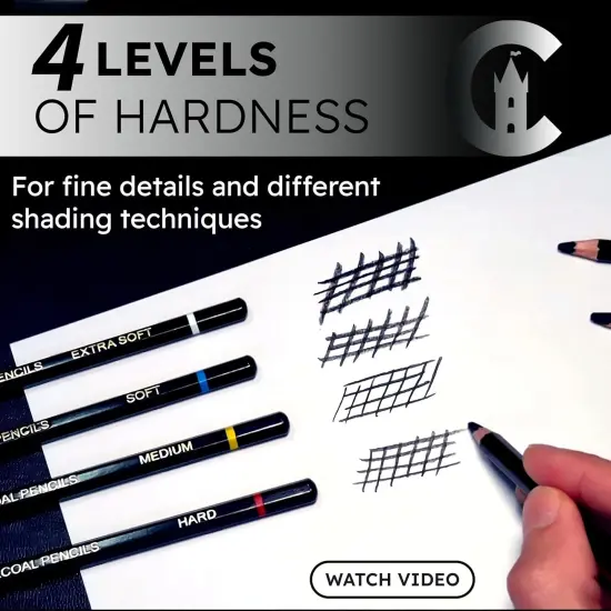 24 Charcoal Pencils - Four Professional Hardness Levels - Perfect for Rich Shading, Sketching, Drawing & Art (24PCs) {2}