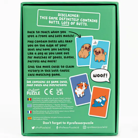 Professor Puzzle: May Contain Butts - Animal Butt-Matching Card Game, Silly Noise Making Party Game, Fast-Paced Set Collection, Kids 6+, 2-6 Players {3}