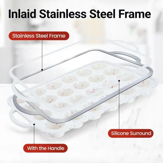 Silicone Mini Muffin Pan, Metal Reinforced Frame 24 Cups Nonstick Mini Cupcake Pans with Handles Easy to Move for Baking Mini Muffin, Cupcake, Egg Bites Oven Safe, 2 Pack Confetti {5}